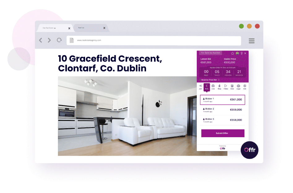 https://cdn.offr.ioDesktop view of a property being sold by auction, the seller has full visibility of all offers placed on a property.
