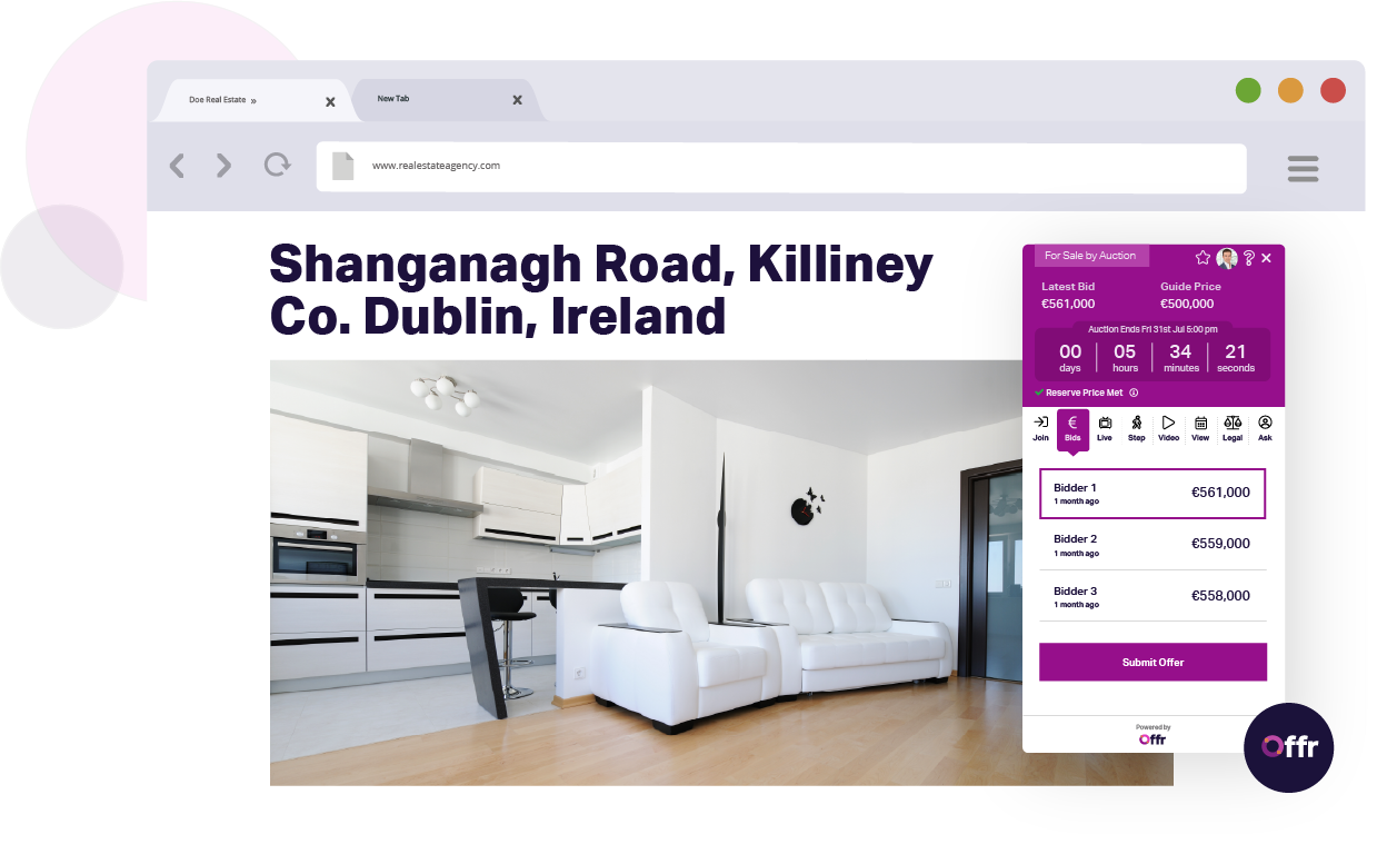 View of a live auction on the agents site via the online property software, Offr.